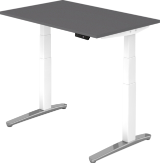 bümö elektrisch höhenverstellbarer Schreibtisch 120x80 cm mit Memory-Steuerung - Design Schreibtisch höhenverstellbar elektrisch, elektrischer Schreibtisch graphit, Gestell weiß/alu, XBHM-12-G-WC