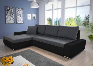 Ecksofa mit Schlaffunktion Faris - Couch mit Bettkasten, Big Sofa, Sofagarnitur, Couchgarniitur, Polsterecke (Schwarz + Dunkelgrau (Madryt 1100 + Inari 94), Ecksofa Links)