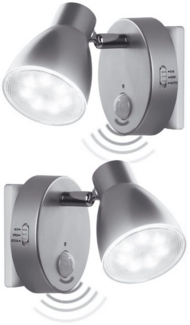 TRANGO LED Steckdosenleuchte, 2er Set 2635-024 LED Sensor Nachtlicht *MILO* mit Bewegungssensor & Automatikfunktion in Silber Sicherheitslicht 230V Steckdosenlampe, Wandlampe, Orientierungslicht, Nachtlampe, Steckdosenlicht