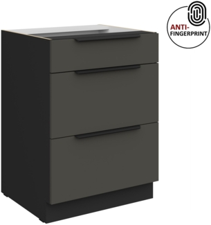 Küchen Unterschrank 60 cm Küche ARIA Graphite ultra matt + Schwarz matt, hochwertige Fronten mit Anti Fingerprint Beschichtung, Soft-Close Küchenzeile Küchenblock