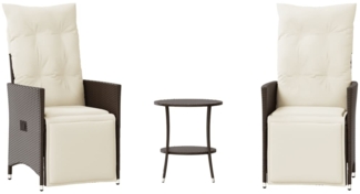 vidaXL 3-tlg. Bistro-Set mit Kissen Braun Poly Rattan 365674