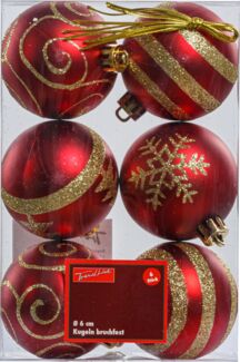 TrendLine Christbaumkugeln 6 Stk Ø 6cm Rot Weihnachtskugeln Weihnachtsbaumkugeln