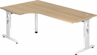 bümö höhenverstellbarer Eckschreibtisch O-Serie 200x120 cm in Eiche, Gestell in weiß - Schreibtisch L Form, großer Tisch für's Büro, Computertisch höhenverstellbar, OS-82-E-W