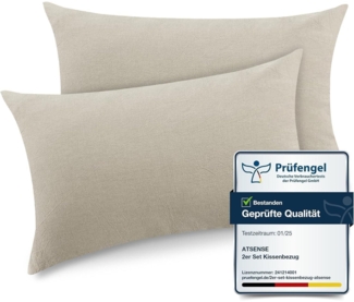 Kissenbezug 40x70 cm 100% Baumwolle Reißverschluss Oeko-TEX Beige-grau 2er Set