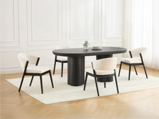 Vente-unique - 6er-Set Stühle - Bouclé-Stoff & schwarzes Kautschukholz - Weiß - ZELVYN