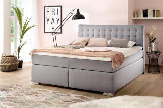 Boxspringbett >Lenno< in grau aus Stoffbezug - 182x118x211cm (BxHxT)