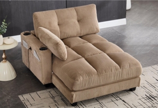 LVHOM Polsterliege Ottomane/Loungesofa/Polsterbett/Daybett/Gästebetten/Schlafsofa (USB/Typ C-Ladeanschlüssen, Seitentaschen, Getränkehalter, modularer Flexibilität Palmen Sessel, links & rechts tauschbare Armlehnen, Schlaffunktion, Platzsparend, 1-St, ...