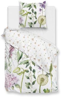 Zo! Home Mako-Satin Bettwäsche 135x200 Dandelion white Pusteblume lila grün Wende