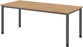 bümö höhenverstellbarer Schreibtisch H-Serie 180x80 cm in Asteiche, Gestell in Graphit - PC Tisch für's Büro manuell höhenverstellbar, Computertisch verstellbar, HS-19-R-G