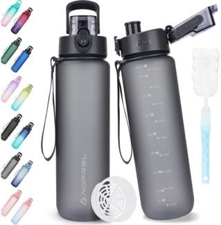 AOPREL Trinkflasche 1l BPA-Frei Tritan Sport Kohlensäure geeignet Grau
