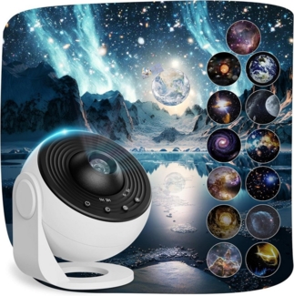 RWEUOQ LED-Sternenhimmel Projektionslampe LED-Sternenhimmel LED Nachtlicht 360° drehbare 12in1, Planetarium Galaxie Projektor,Deckenprojektion Lampe, LED Sternenhimmel Lampe für Kinder Erwachsene/Schlafzimmer/Party/Decke, 12 Planeten Discs Galaxy Proje...