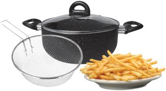 Cheffinger Frittiertopf 3 tlg Korb Fritteuse Pommes Induktion Sieb Deckel Nudeln