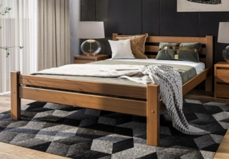 Home Collective Bettgestell Massivholzbett, Einzelbett mit dicken Beinen & sicherem Lack, 210x152x72 cm, Eiche