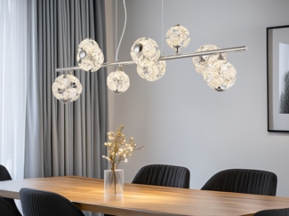 LED Pendelleuchte VIRINA 9-flammig Silber mit Kristall Glaskugeln, Breite 101cm