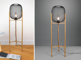 LED Stehleuchte Metall Gitterlampe Schwarz, Höhe 123cm Ø38cm