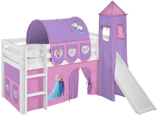 Lilokids Kinderbett Hochbett JELLE mit Vorhang & Turm Frozen Anna & Elsa Eiskönigin