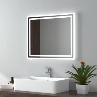 EMKE LED Badspiegel 60x50cm Kaltweiß/Warmweiß Licht, Knopfschalter, Beschlagfrei, IP44 Wasserdicht Wandspiegel