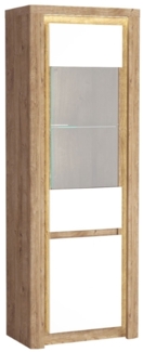 Glasvitrine Livinio Standvitrie 71x41x197cm Ribbeck Eiche weiß Hochglanz inkl. LED
