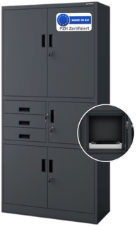Aktenschrank abschließbar GEDO - mit Tresor & Schubladen| Büroschrank aus Stahl Metallschrank Werkstatt Mehrzweckschrank Werkzeugschrank, 185x90x40cm Anthrazit