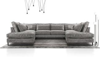 AX LIVING Couch hellgrau Castellio Wohnlandschaft U Form XXL