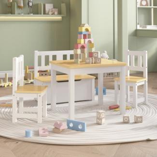 4-tlg. Kindertisch und Stuhl-Set Weiß und Beige MDF