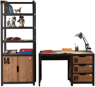 Beimöbel Set Kinderzimmer Kameko MDF+Massivholz Schwarz/Cognac