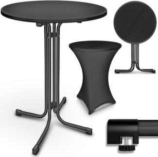 tillvex® Gastro Stehtisch klappbar 2er Set - Ø60cm schwarz | Bistrotisch FERTIG MONTIERT | Klapptisch rund - wetterfester Partytisch | Gartentisch Indoor & Outdoor