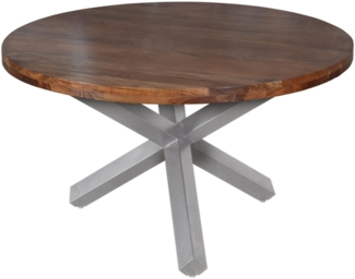 Runder Massivholz Tisch Akazie Nussbaum 130 cm silber RUNA 524410
