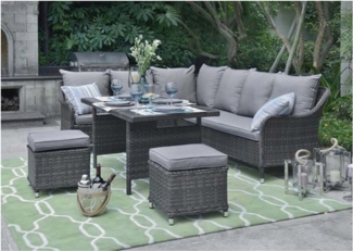 HTI-Living Garten-Essgruppe Outdoor Möbel Ecksofa mit Tisch und Hocker, (Set, 5-tlg, 1x Tisch, 2x Hocker, 2x 3-Sitzern, Inkl. Sitzkissen), Loungemöbel Gartenmöbel Garnitur