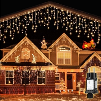 Salcar LED-Lichtervorhang LED Lichterkette Eisregen Lichtervorhang Weihnachtsdeko Aussen 8 Modi, 5m, 200er LED Lichtervorhang, Timer und Memory-Funktion, Warmweiß