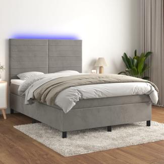 vidaXL Boxspringbett mit Matratze & LED Hellgrau 140x190 cm Samt 3136179