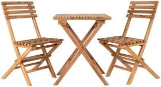 Café-Set, 2 Stühle und 1 Tisch, Teakholz, natur