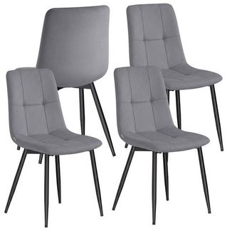 VASAGLE Küchenstühle gepolstert, Esszimmerstühle Samt, moderner Sessel mit verstellbaren Füßen, für Wohnzimmer, 4er Set, grau