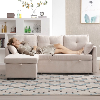 LVHOM Loungesofa Modulares Ecksofa mit Schlaffunktion, Stauraum, Kissen, Seitentasche, Sofa & Bett in Einem, Gästebett/Polsterbett/Daybett/Schlafsofa/Loungesofa, Max. 3 Personen