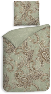 Heckett & Lane Mako-Satin Bettwäsche 155x220 Camille Green Paisley braun sand