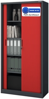 Aktenschrank abschließbar KETI - Rolladentüren, 5 Ebenen | Büroschrank aus Stahl Metallschrank Werkstatt Mehrzweckschrank Werkzeugschrank, 185x90x45cm Anthrazit-Rot