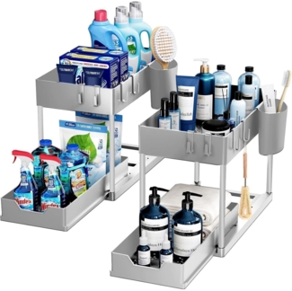 2er Set Puricon Unter Waschbecken Regal - 2 Etagen Küchenarbeitsplatte Organizer