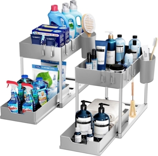 2er Set Puricon Unter Waschbecken Regal - 2 Etagen Küchenarbeitsplatte Organizer