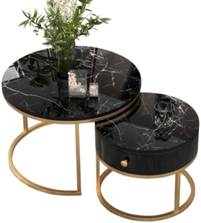 OKWISH Couchtisch Moderner Nesting Couchtisch (2-St, mit Hochglanz Marmormuster), Runde Couchtische Runder Nested Beistelltisch