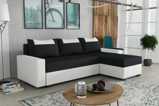 Ecksofa Schlafsofa Sofa HEDVIG LUX Kunstleder/Stoff Weiß- Schwarz Ottomane Rechts