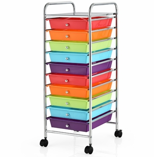 Rollwagen Bad Rollcontainer Beistellwagen mit 10 Schubladen 33 x 37 x 86 cm Rot + Lila