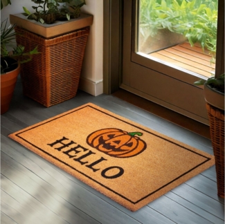 BRUBAKER Fußmatte Halloween Fußmatte für Außen und Innen - Hello mit Grusel Kürbis, Rechteckig, Höhe: 15 mm