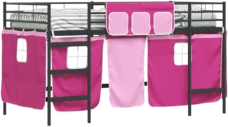vidaXL Kinder Loft Bettgestell mit Vorhängen Schwarz und Pink 42020804