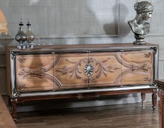 Casa Padrino Luxus Barock Sideboard mit 4 Türen Naturfarben / Beige / Braun / Silber - Edler Massivholz Schrank im Barockstil - Barock Möbel