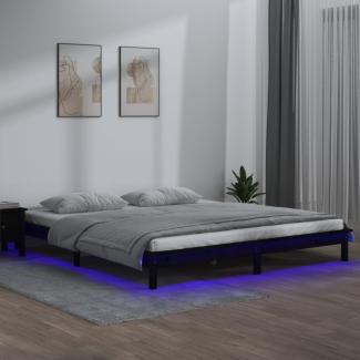 vidaXL Massivholzbett mit LEDs Schwarz 150x200 cm 5FT King Size [820615]