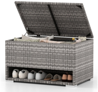 COSTWAY Auflagenbox, Gartenbox wetterfest mit Schuhregal 186L, Rattan