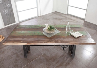 Massivmoebel24 Esstisch INDUSTRIAL (Massivholz, Massivholztisch), Altholz höhenverstellbar 220x100x75-105 mehrfarbig INDUSTRIAL #24