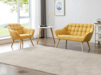 Vente-unique - Sofa 2-Sitzer & Sessel - Stoff - Senfgelb - CASERTA