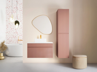 Vente-unique - Waschbeckenunterschrank hängend mit Ablagen & Aufsatzwaschbecken - Streifenoptik - Rosa - 80 cm - SATARA