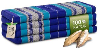 Nachhaltige Klappmatratze aus Kapok, breite Gästematratze vierteilig, Faltbare Matratze, ökologische Yogamatte, klappbares Gästebett, Liege für Garten und Balkon 200 x 110 x 8 cm (Blau)